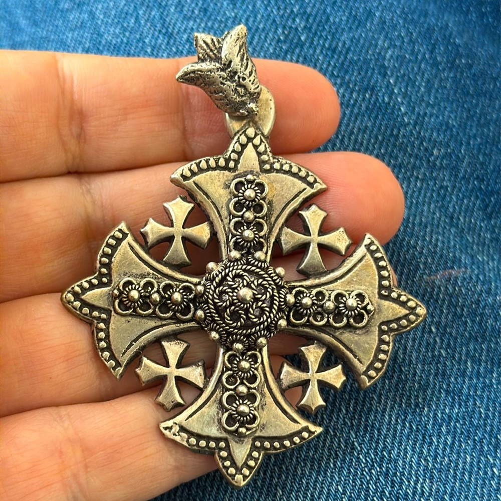 Vintage Silver Jerusalem Cross Pendant